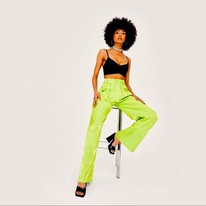 Satin Shimmer Pleat Detail Wide Leg Trousers